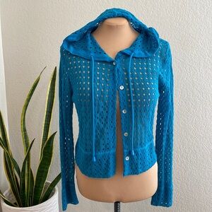 Sunset Rd. Teal Button Up Hooded Sweater Size Medium
